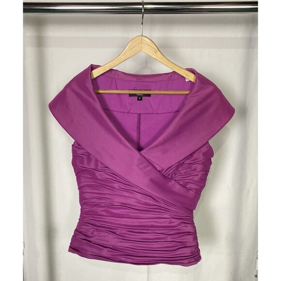 TADASHI Shoji Top Pintuck Pleated Cap Sleeve Party Cocktail Formal Fuschia Sz 8 - Picture 1 of 9